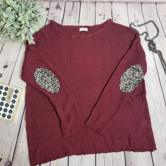Tobi lightweight burgandy sweater Glam Elbow M/L - Picture 2 of 7